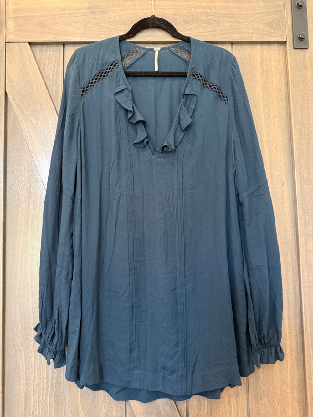 Free People Dark Teal Ruffle V-Neck Peasant Tunic